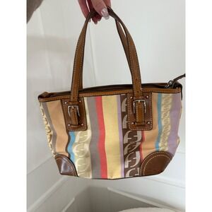 FOSSIL Leather Bag Patchwork Stripe Purse Suede Textile Logo